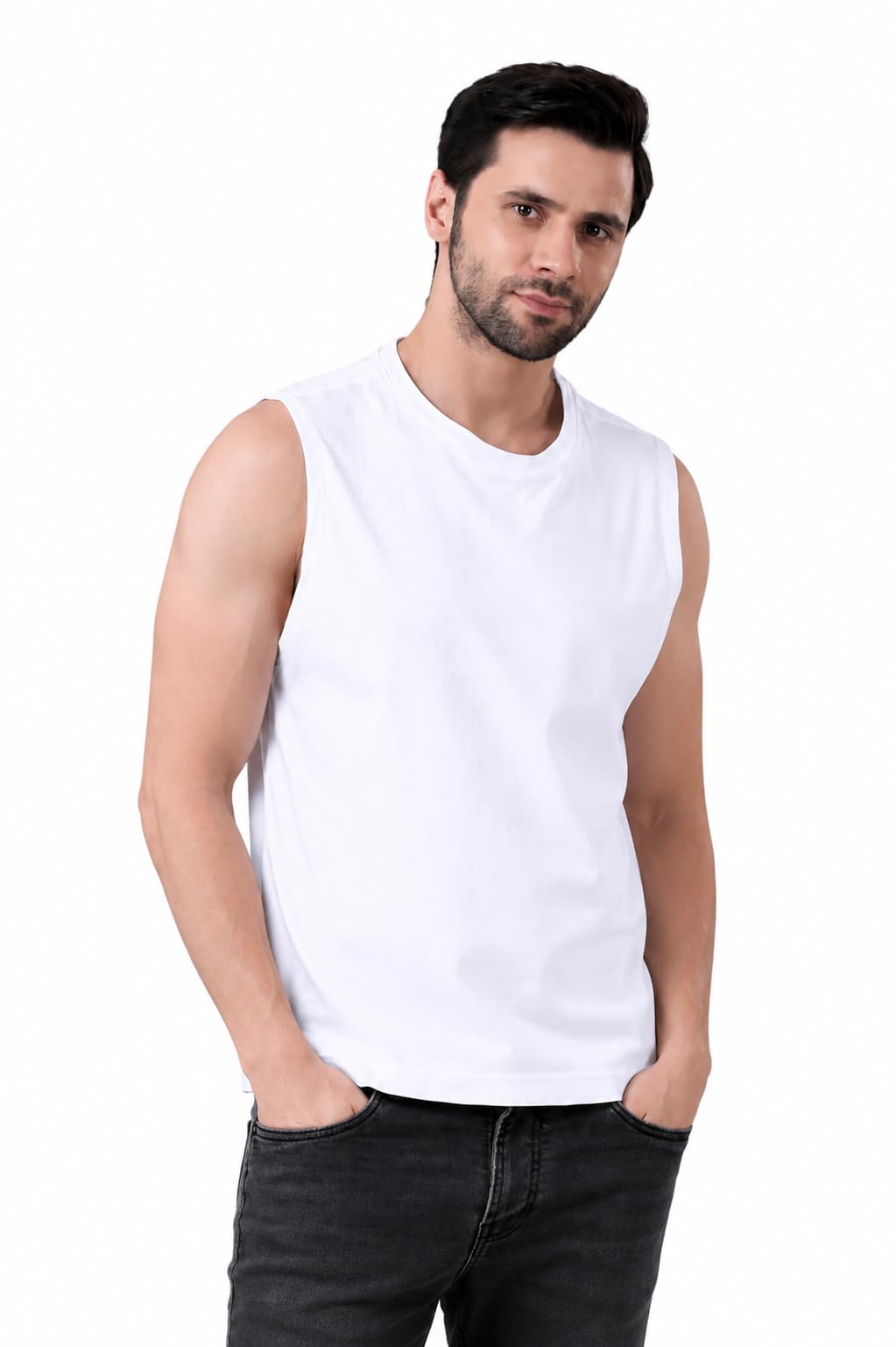 aj and company Men's Cut Sleeves Gym T-Shirt | Cotton Fabric | Sleeveless Workout Vest | Breathable, Lightweight & Comfortable Gym Wear | Regular Fit Fitness Training Top-picture-10