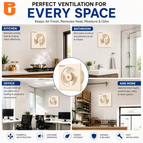Image of 8 Inch Exhaust Fan for Kitchen, Bathroom, Office & Commercial Use | High Speed Ventilation Fan | Low Noise | Energy Efficient Motor | Rust Resistant Body | Easy Wall Mount (8 Inch Ivory)