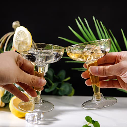 Pulote 50 Pack Plastic Champagne Flutes-Gold Glitter Plastic Champagne Glasses 4.5 Oz-Plastic Champagne Glasses For Wedding&Party- Plastic Champagne Coupe-Plastic Cocktail Glasses For Home&Daily Life #TOP4