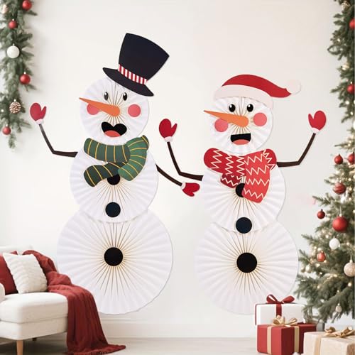 Image of Christmas Hanging Paper Fans Decoration Classroom Christmas Decorations Xmas Bulletin Board Decorations with Fun Snowman for Xmas Holiday Winter Backdrops Wall Party Supply