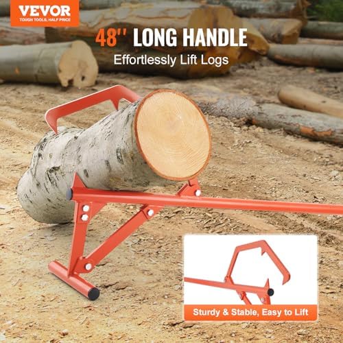 VEVOR Timberjack, 46.5 in, Heavy Duty Steel Log Roller, Log Lifter with Adjustable Cant Hook, Logging Tools Log Jack for Logs Ups to 25" Dia, Timber Jack for Rolling Cutting and Lifting Logs - 1