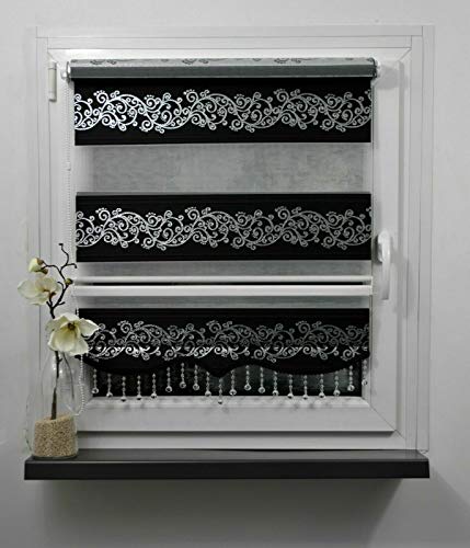 Klemmfix ohne Bohren Breite 110 cm Länge 200 cm Doppelrollo Duo Rollo Klemmfix ohne Bohren (schwarz s. Ranken, 110)