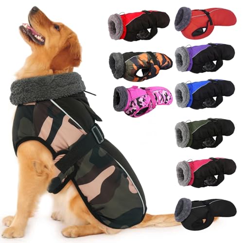 IECOii Extra Warm Dog Coat - Reflective, Adjustable Winter Jacket with Buckle & Fleece Turtleneck for Small to Extra Large Dogs XXXX-Large(Chest:37.4-53.1 in) Army Green