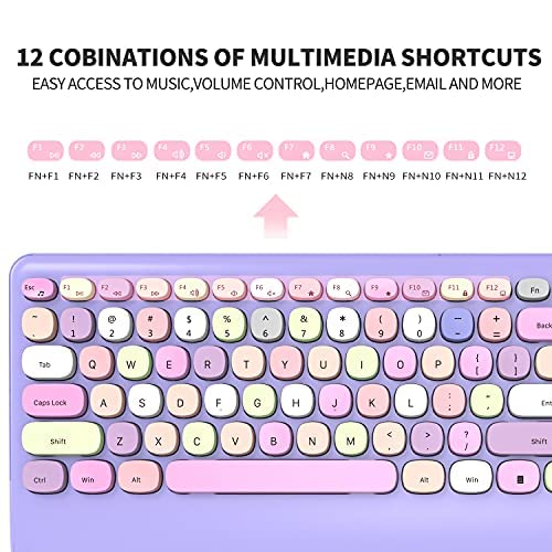FOPETT Wireless Keyboard and Mouse Combo - 2.4GHz Full-Sized - Computer Keyboard with Phone Holder - Keyboard and Mouse Set for Windows/Laptop/PC/Notebook - Purple Colorful - Thumbnail 3