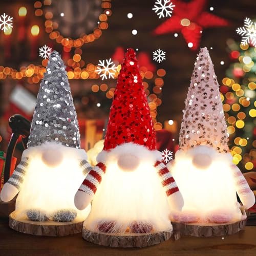 Catálogo de Navidad comprados en linea. 38 SOZOMO 3 PCS gnomos de Navidad de Lentejuelas con luz,muñeco de Peluche de Papá Noel Sueco, Papá Noel suecos Hechos a Mano de 11.8 Pulgadas con Sombrero de...