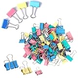 36 Pcs Bulldog Clips, Assorted Size Paper Clips, Colored Metal Foldback Clips, File Money Papper Stationary Clamps for Office School Home Kitchen Shops