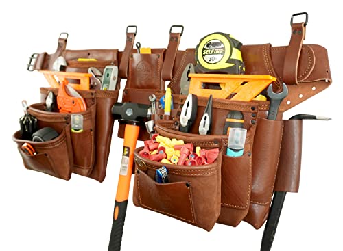 Graintex Ad2781 :: 4 Piece 17 Pocket Framer's Tool Belt Combo Ambassador Series Chestnut Brown Color Grain Leather #TOP3