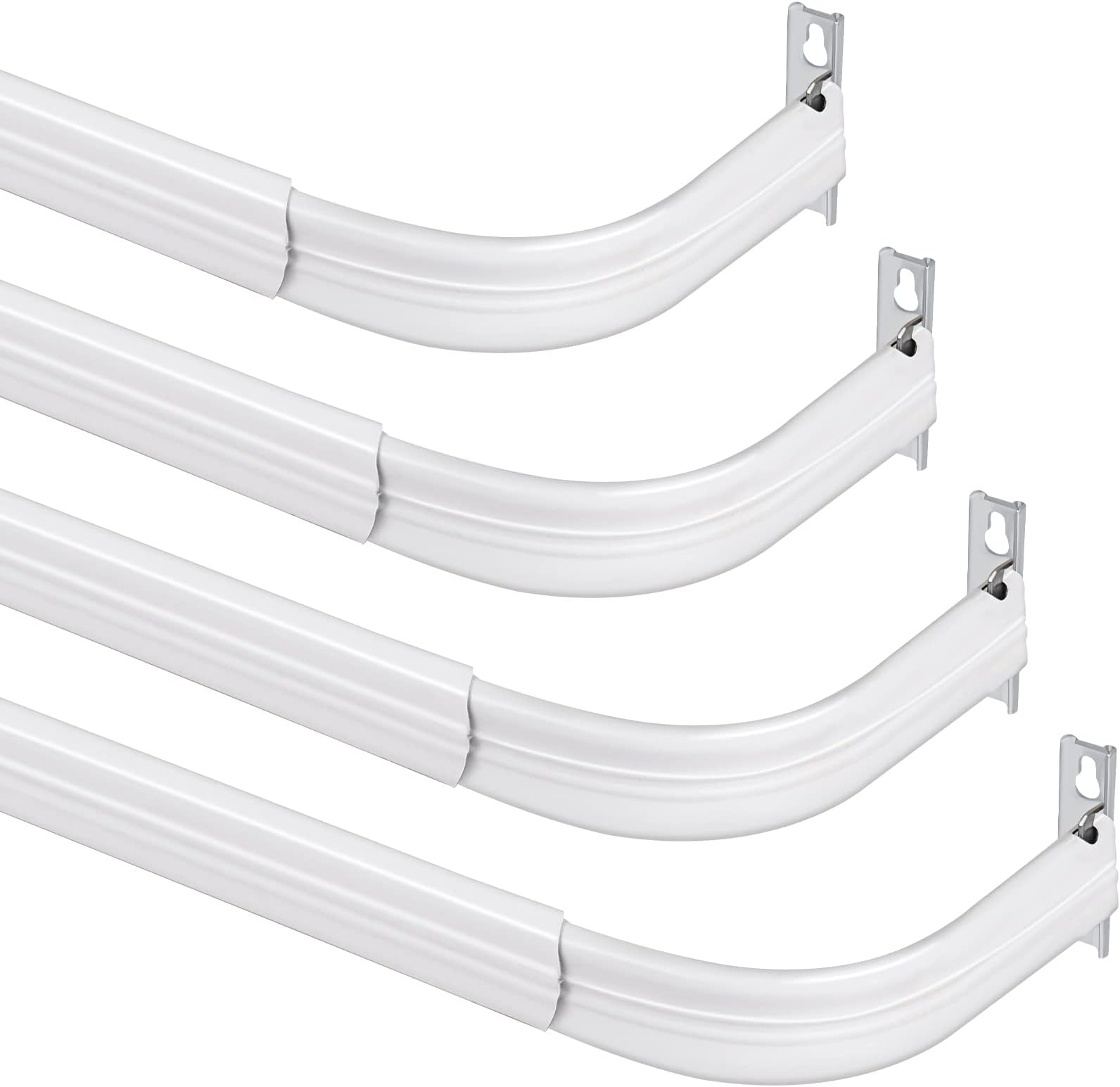 Wesiti 4 Packs Curtain Single Rods Bulk for Windows Adjustable Tension Rod for Door Kitchen Valance Sash Curtains, Bracket and Hardware Included(25-42 Inch,White)