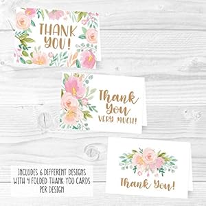 Hadley Designs 24 Pink Blush Floral Thank You Cards, Envelopes, Great Note For Adult Funeral Sympathy or Gift Gratitude Supplies For Grad, Birthday, Baby or Bridal Wedding Shower Watercolor Flower Hadley Designs 24 Pink Blush Floral Thank You Cards Envelopes Great Note For Adult Funeral Sympathy or Gift Gratitude Supplies For Grad Birthday Baby or Bridal Wedding Shower Watercolor Flower