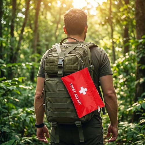 Image of 6 Pack Empty First Aid Kit Bag, Small First Aid Pouch Bulk, Water Resistant Travel Medical Organizer, Mini Emergency Supply Storage for Home, Car, Office, Camping, Outdoors (Red, 11x16cm, Bag Only)