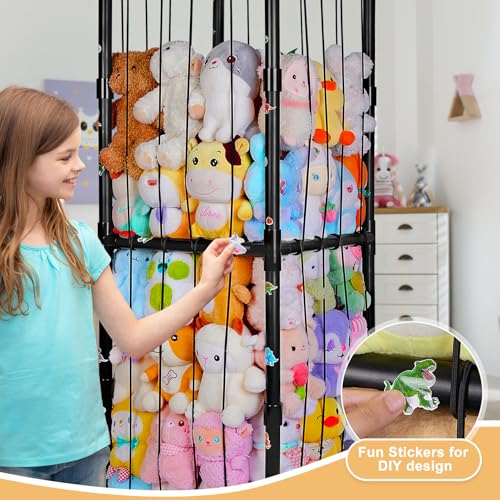 Image of FIOBEE Stuffed Animals Storage Zoo Thicken PVC Tube Toy Storage Organizer with Elastic Band Large Stuffed Animals Holder for Nursery Playroom Bedroom Room Furniture Plush Storage, Black