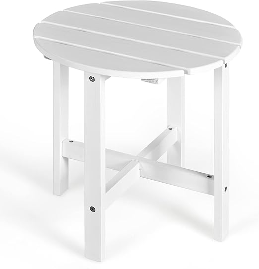 COSTWAY Square/Round Adirondack Garden Side Table, Solid Wood Slatted Patio End Table, Outdoor