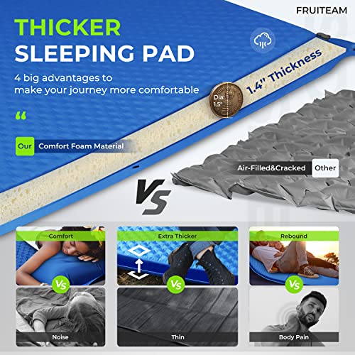 Image of FRUITEAM Double Sleeping Pad for Camping, Self Inflating Camping Pad, Camping Air Mattress, 2 Person Camping Mat with Pillow, Inflatable Foam Camping Pad for Backpacking, Hiking, Blue