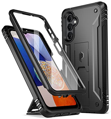 Poetic Revolution Series Case for Samsung Galaxy A14 5G, Full-Body Rugged Dual-Layer Shockproof Protective Cover with Kickstand and Built-in-Screen Protector, Black