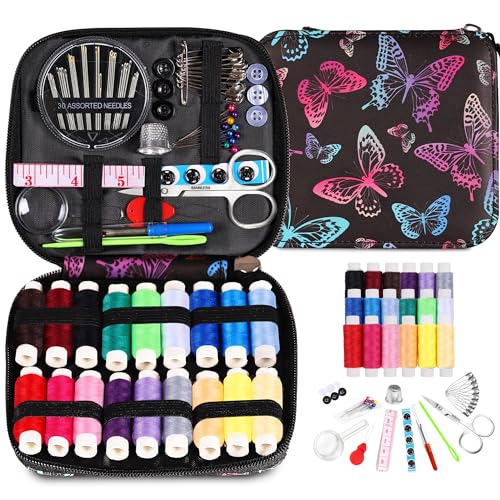 AUERVO - Sewing Kit for Adults Needle and Thread Kit for Sewing with Butterfly Zipper Case 18 Color Threads Portable Basic Hand Sewing Repair Kits for Beginners Traveler Emergency DIY Quick Fix - -15%
