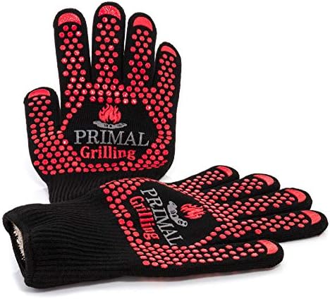 Primal Grilling Gloves, Ultra Heat Resistant Grill & Oven Mitts, Virtually Fireproof Cooking Gloves Designed to Withstand Temps up to 1472 F, for BBQ, Smoking, Baking, Fire Pit & More