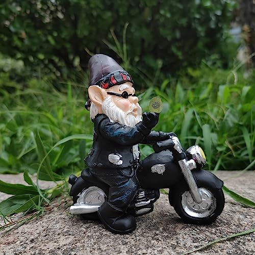 Qumhmup Garden Gnomes Riding Motorcycle, Gnome Figurine For Patio Lawn Garden Decoration,Cool Naughty Old Man With White Beard,Outdoor Decoration Resin Gnome Statue #TOP4