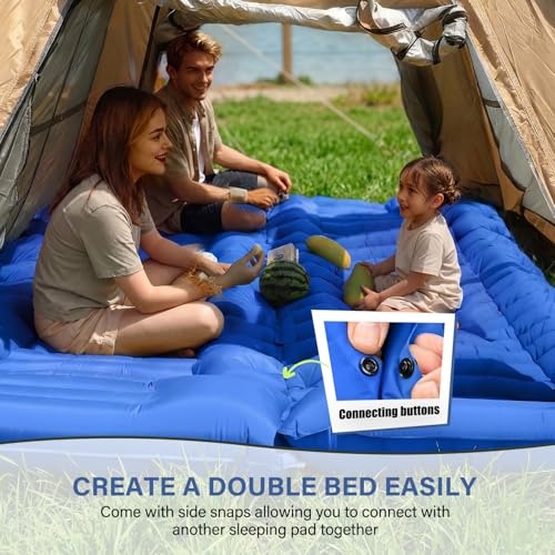 Image of FUN PAC Camping Sleeping Pad with Pillow Built-in Foot Pump Inflatable Sleeping Mat Compact for Camping Backpacking Hiking Traveling - Blue