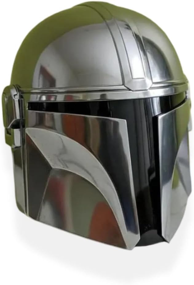 Mandalorian Steel Helmet, Polished Chrome Finish, Wearable Cosplay Costume Prop, Star Wars Inspired