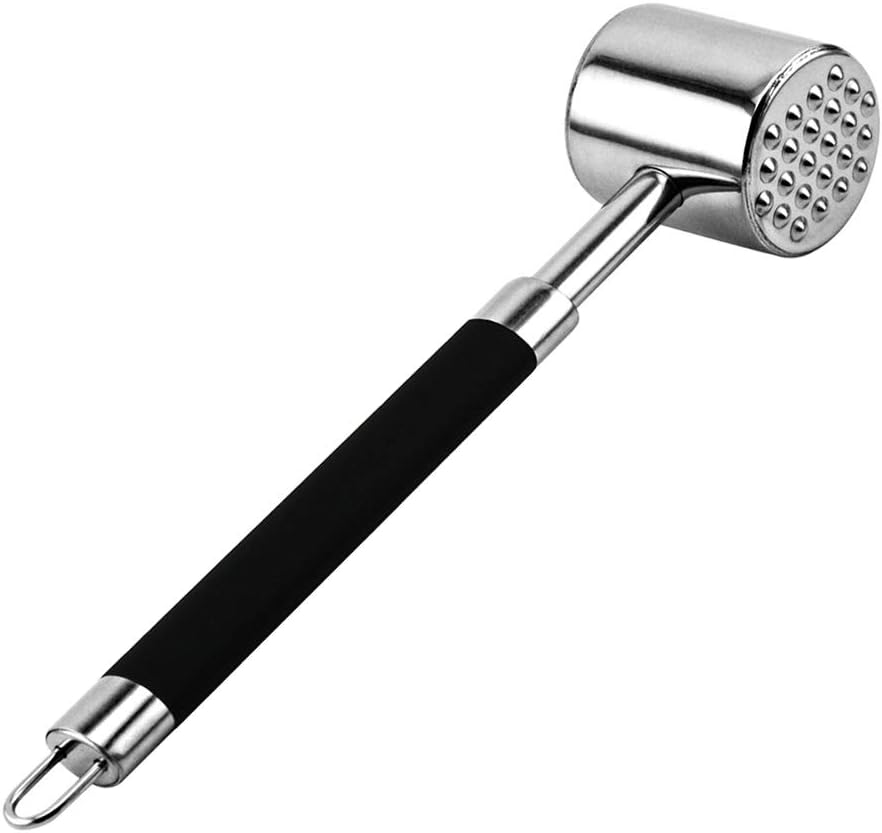EHZ Meat Tenderizer Stainless Steel Meat Hammer Heavy Duty Mallet Tool Chicken Pounder with Rubber Grip Handle Kitchen Cooking Tool Hammer Tenderizing for Beef, Steak, Chicken and Pork
