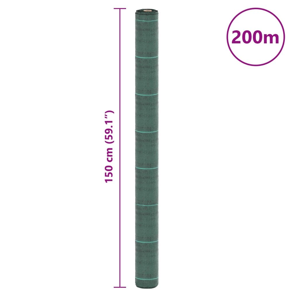 Włóknina przeciw chwastom, zielona, 1,5 x 200 m, wykonana z wytrzymałego polipropylenu z zielonymi paskami, 60 g/m², włóknina ogrodowa do grządek, tarasów, ścieżek, mulczowania i