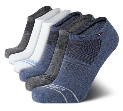 Image of Tommy Hilfiger Mens No Show Socks - 6 Pack Lightweight Performance Stretch Athletic Invisible Shoe Socks Liners for Men, Size 7-12, Denim Heather Assorted