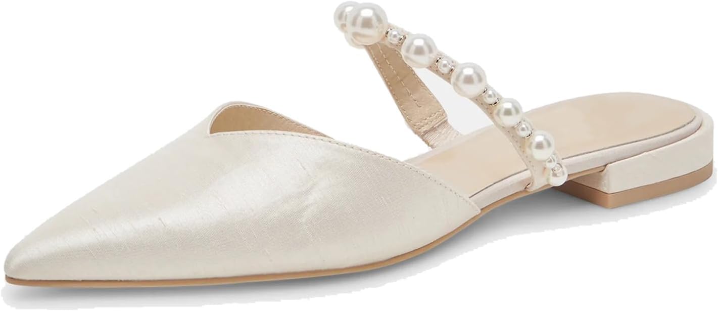 Mesh Mules for Women Comfy Raffia Woven Strap Closed Pointed Toe Mule Flats Casual Slip on Dress Slides Flats