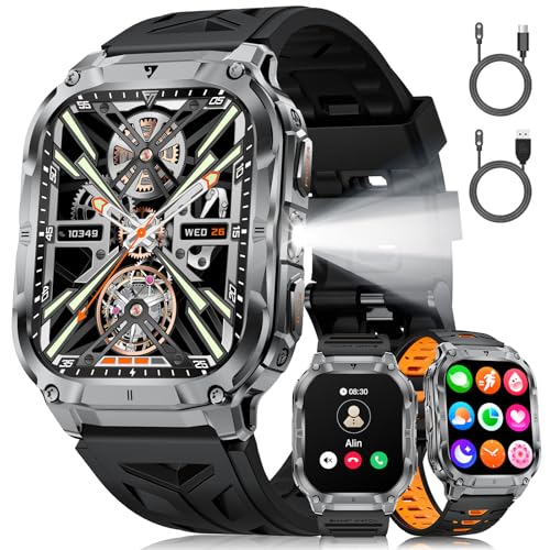 BENYAR SMART Relógio inteligente homem com chamadas Bluetooth, 2,0" HD militar Smartwatch com bateria de 1000, LED, pulsómetro, sonho, 100 modos de desporto, IP68 para Android iOS, silicone