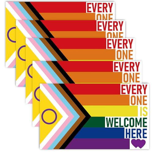 Image of 5 PCS Everyone is Welcome Here New Intersex-Inclusive Pride Flag Sticker,Progress LGBTQ Rainbow Banner Decal for Car Bumper Window Laptop