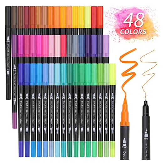 Owelth Rotuladores Acuarelables, 48 Colores Punta Pincel Doble Punta, Lettering Kit Plumones para Niños y Adultos, para Mandalas Graffiti Caligrafía