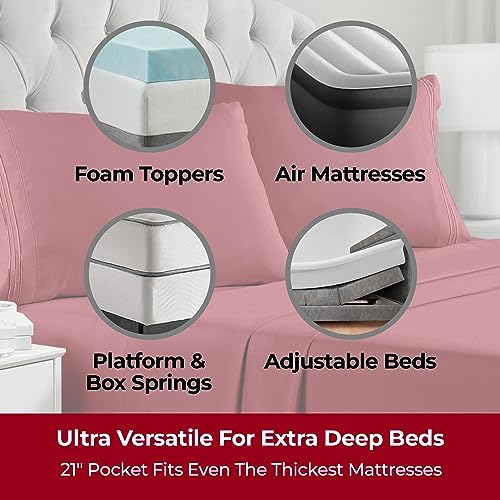 Image of Mellanni Extra Deep Queen Sheets - 4 PC Iconic Collection Bedding | Hotel Luxury, Ultra Soft, Cooling Bed Sheets - Wrinkle, Fade, Stain Resistant (Queen, Brick Red)