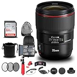 Canon EF 35mm f/1.4L II USM Lens (9523B002) with Filter Kit, Backpack, 64GB Card, Card Reader, Flex Tripod, Memory Wallet, Cap Keeper, Cleaning Set, Hand Strap and More (Renewed)