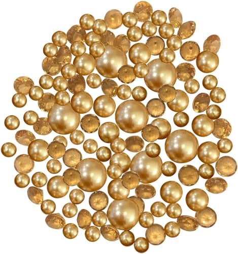 100 Floating Gold Pearls with Matching Sparkling Gems-Fills 2 Gallons of The Water Transparent Gels for The Floating Effect-Exclusive Measured Floating Kit-6 Warm White Submersible Fairy Lights