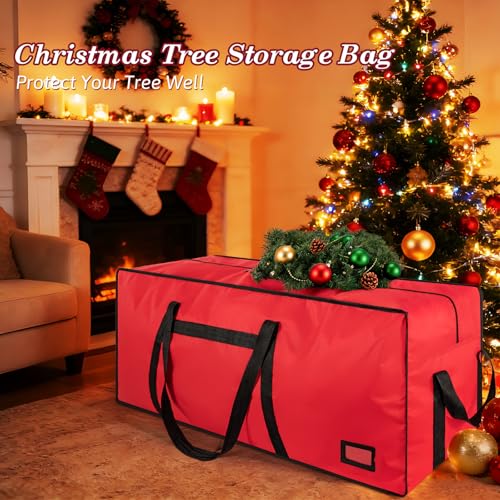 Image of 3FT /4FT /4.5 FT Christmas Tree Storage Bag, Heavy Duty Christmas Tree Bag with Reinforced Handles and Dual Zippers Wide Opening, Large Capacity fits for Artificial Christmas Tree, Red