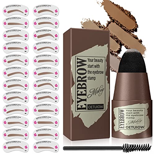 Eyebrow Stamp Stencil Kit - 1 Step Eye Brow Makeup Brow Stamp Shaping Kit With 24 Reusable Eyebrow Stencils, Long-Lasting Waterproof Trio Kit For Perfect Natural Brow Dark Brown #TOP8