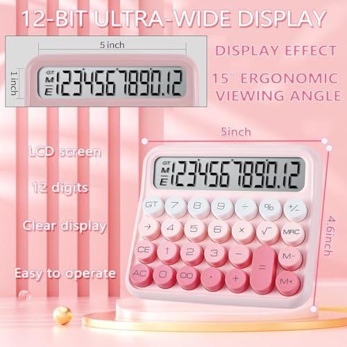 Image of Arsenio New Colorful Mechanical 12 Digit Large LCD Display Big Round Button Calculator Automatic Sleep Work with Battery for School Office Business Home (Multicolor) (Design-03)