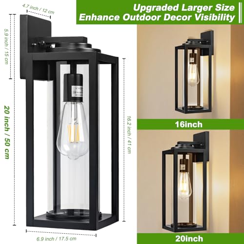 Image of FILIYANO Large Outdoor Wall Lights, 20 Inch,Modern Exterior Fixtures,2 Pack | Anti-Rust, Waterproof, Black Exterior Lantern with Clear Glass, Farmhouse Wall Lighting Sconces for Garage, Porch, Front Door