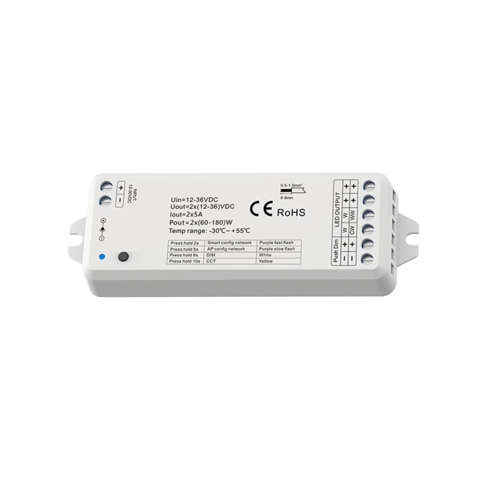 Atenuador LED DC12V 24V 2CH * 5A WW CW CCT controlador 2,4G interruptor atenuador de 4 zonas(WT1 Only)