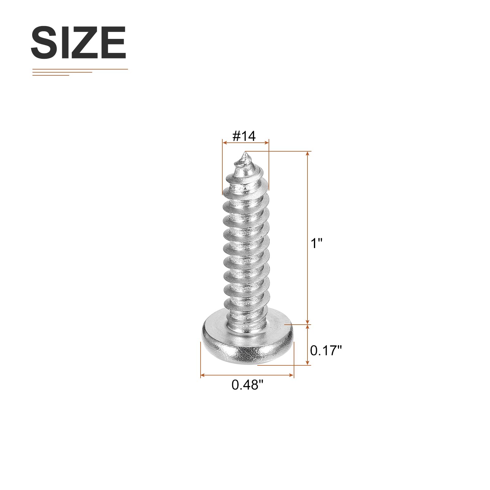 DTGN #14x1" Phillips Pan Head Self-tapping Screw - 25Pack - Bright Finish 304 Stainless Steel Sheet Metal Screws Wood Screws - Image 2
