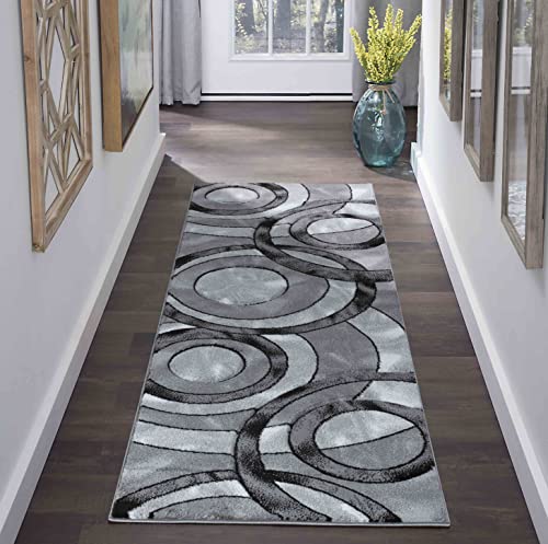GLORY RUGS Area Rug Modern 2x7 Grey Black Circles Geometry