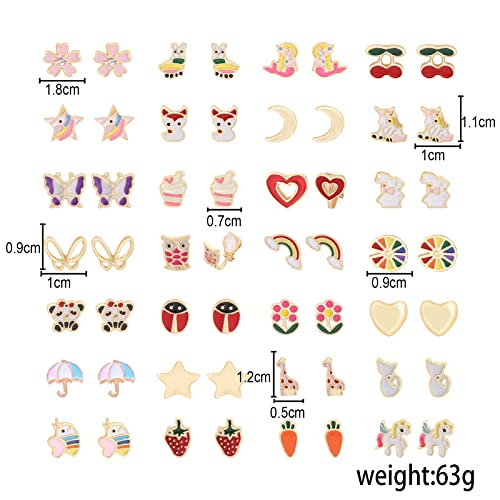 28 Pairs Clip On Earrings Non Piercing Earrings Hypoallergenic Animal Butterfly Rainbow Flower Mixed Color Painless Non-Piercing Earrings Pack4
