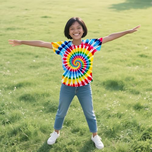 Kids Tie Dye Shirt Children Size 4-10 Years Boys' Girls' Hippies Senior Tie Dye T-Shirt3