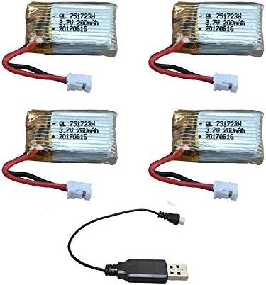 4 PCS 3.7V 200mAh LiPO Batteries with USB Charger for New Boss HC630 FPV RC Drone