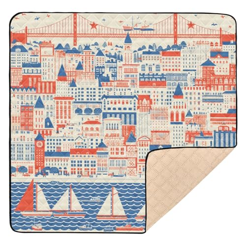 Kigai San Francisco Baby Play Mat for Floor and Playpen 50x50 inch Non-Slip Baby Activity Playmat Waterproof Foldable Crawling Mat for Infants Toddlers