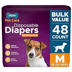 Inspire Pet Care Dog Diapers Female Dogs | Bulk Value Doggie Incontinence, Accidents, for Heat, Pee or Period and Housebreaking (Medium (48 Count))
