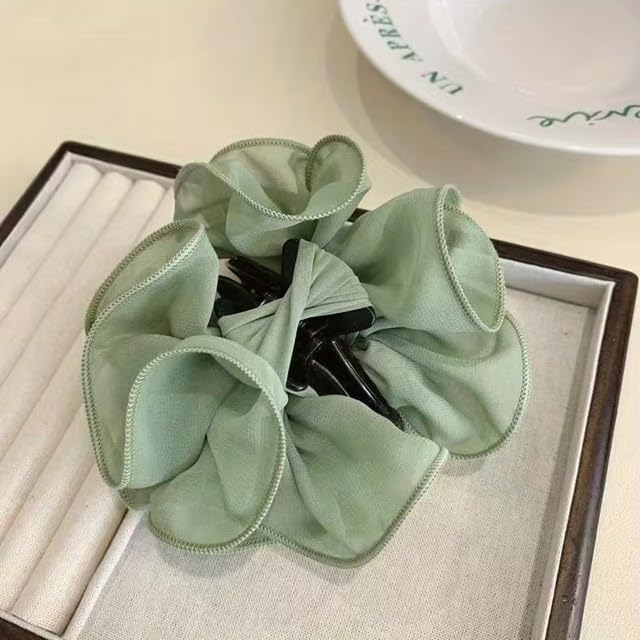 Image of El Regalo 1pc Bohemian Large Flower Hair Claw Clip for Women & Girls - Elegant Multi-Layer Floral Shark Clip, Strong Grip Updo Accessory for Festive, Wedding, Party & Regular Use (Green)
