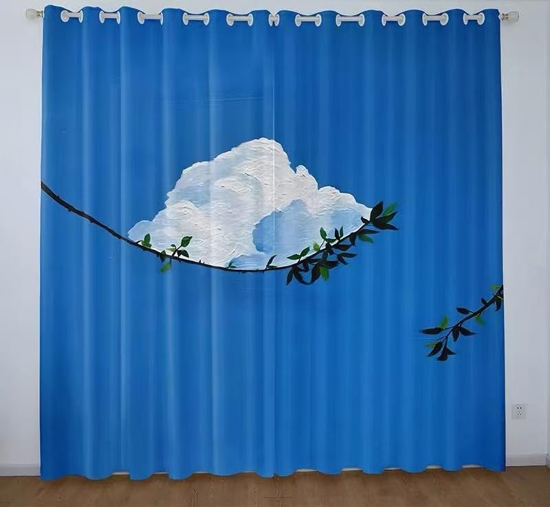 Rideau occultant enfant bleu à oeillets lot de 2 pièces 75x166cm