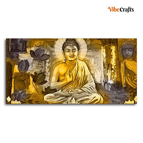 Image of VIBECRAFTS Canvas Paintings for Living Room Drawing Room Meditating Buddha Canvas Wall Painting Fitted With Wooden Frame For Home | Office | Living Room | Gift (PTVCH 2500N)