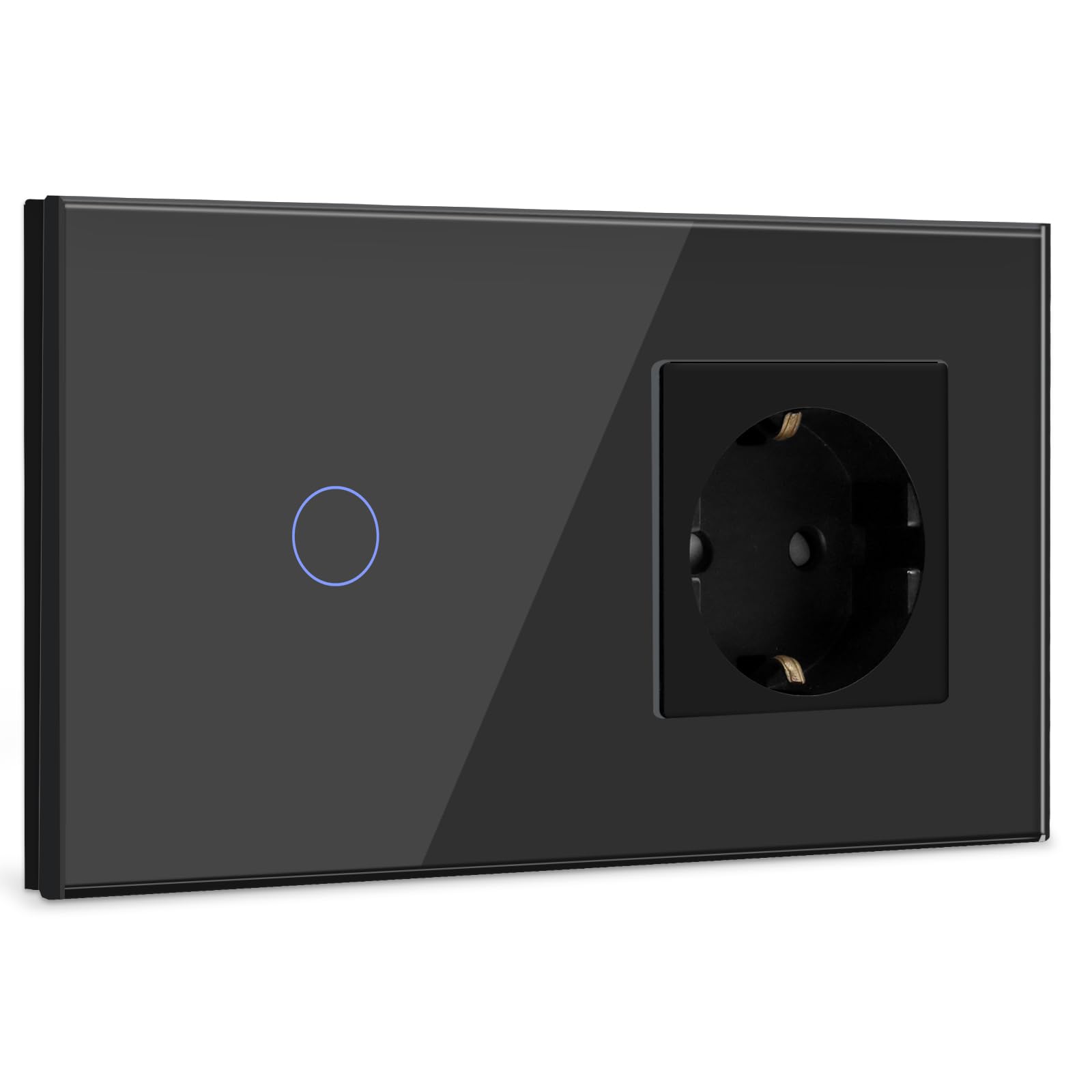 BSEED Interruptor con Enchufe,1 Gang 1 Vía Interruptor de Luz con Enchufe de pared,Nergo Interruptor tactil de Luz pared con indicador LED,enchufes de extensión con panel de vidrio templado 500W