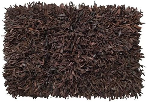 HF by LT Handwoven Leather Shag Rug, 23 x 35 inches, Chocolate